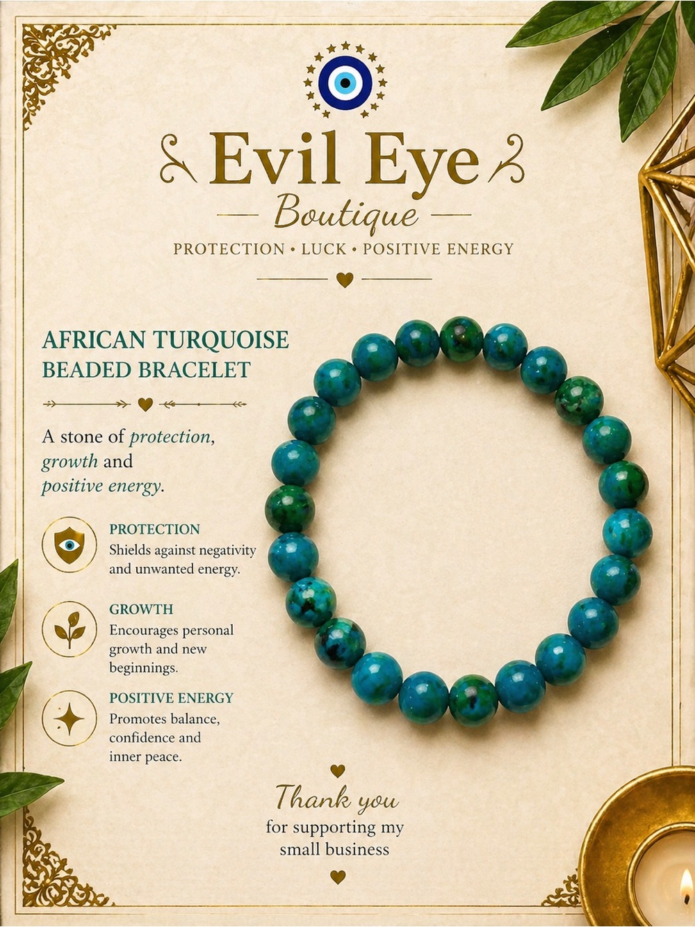 African Turquoise Beaded Bracelet - Blue-Green